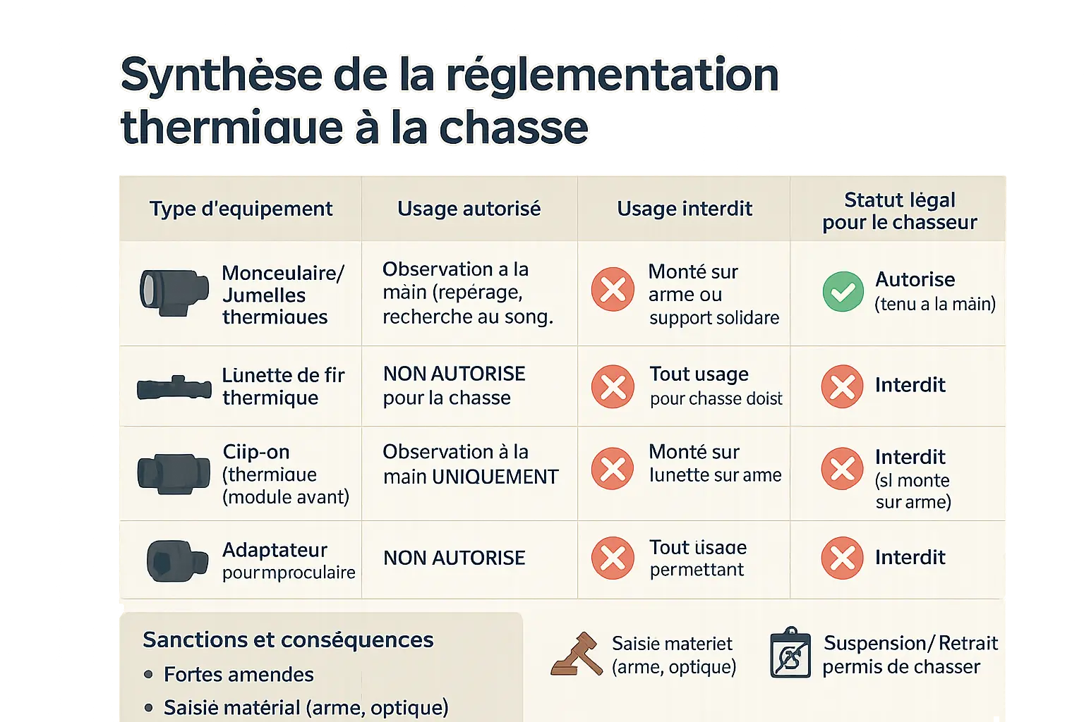 Synthèse visuelle de la réglementation sur les équipements thermiques à la chasse
