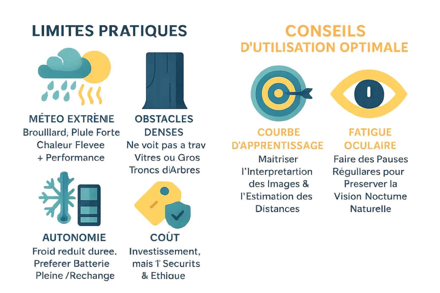 Illustration des <strong>limites et conseils d'utilisation</strong> de la vision thermique